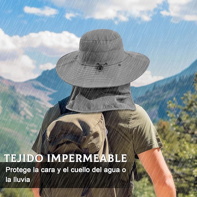 Sombrero de ala ancha con proteccion solar de cuello y cara, una impresion al frente